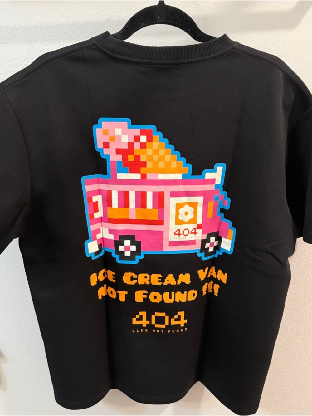Snow Day Pixel Ice Cream Van Graphic Tee in Black with Bright Neon Print
